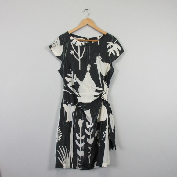Cotelac Mini Dress 3 US 10 Black White Floral Tie Waist Abstract Unique 152 - Picture 1 of 13